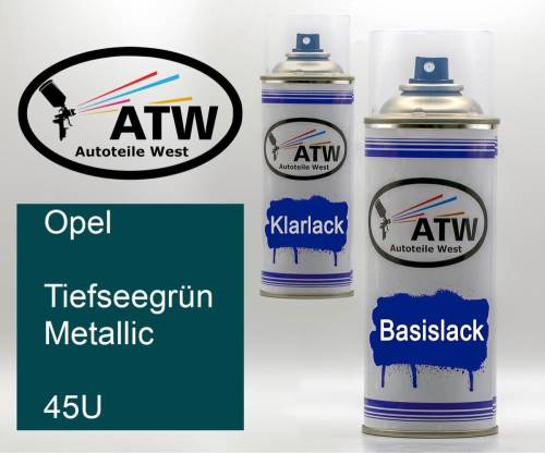 Opel, Tiefseegrün Metallic, 45U: 400ml Sprühdose + 400ml Klarlack - Set, von ATW Autoteile West.